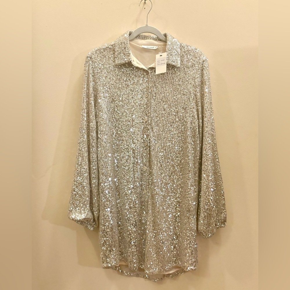 Glitzy Bella Champagne Sequin Shirt Dress